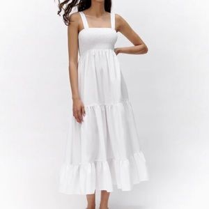 Zara Poplin Maxi Dress in White - Size Small